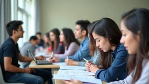 The image shows students reviewing admission documents for the College Admission BD process after SSC explained.