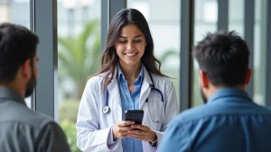 The image shows a person's hand holding a mobile phone displaying the steps to check PSC results online.